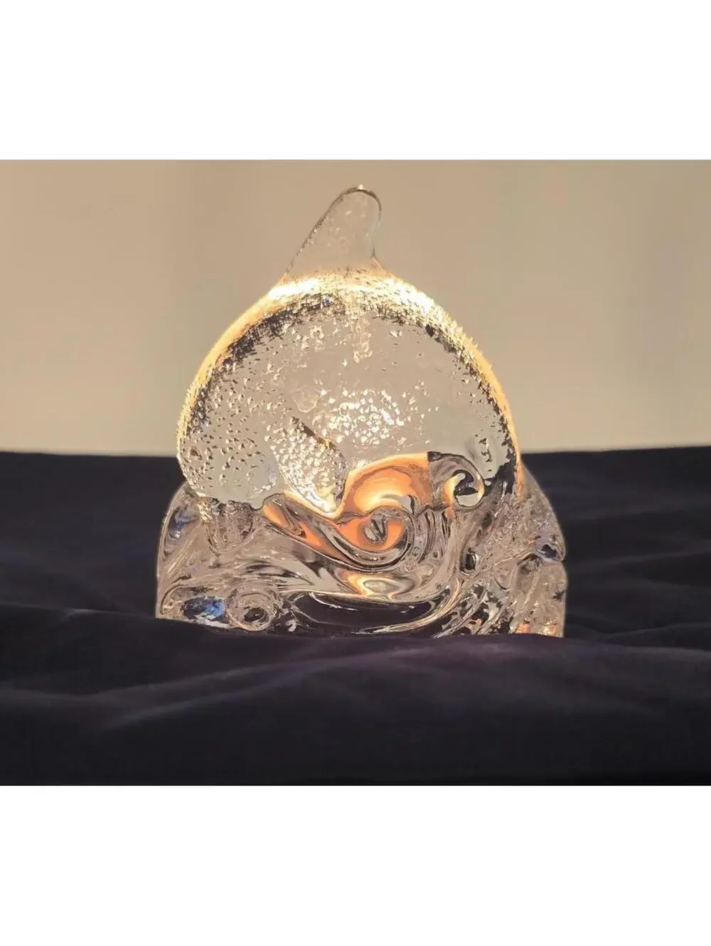 Vintage PartyLite Dolphin Waves Glass Tealight Glass Candle Holder w/Sticker - Picture 7 of 9